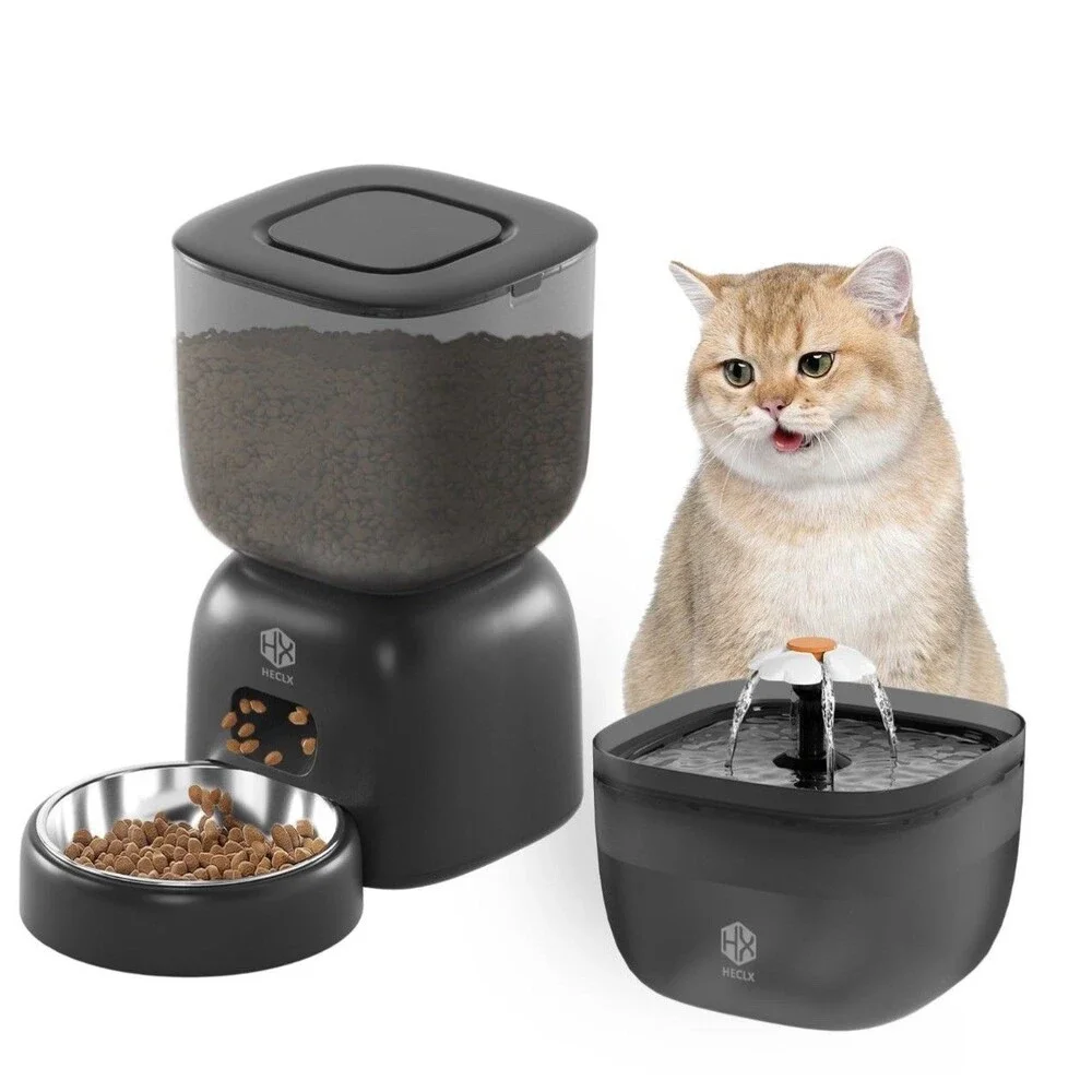 Automatic Cat Feeder with 3L Dry Cat Food Dispenser and 2L Water Fountain,